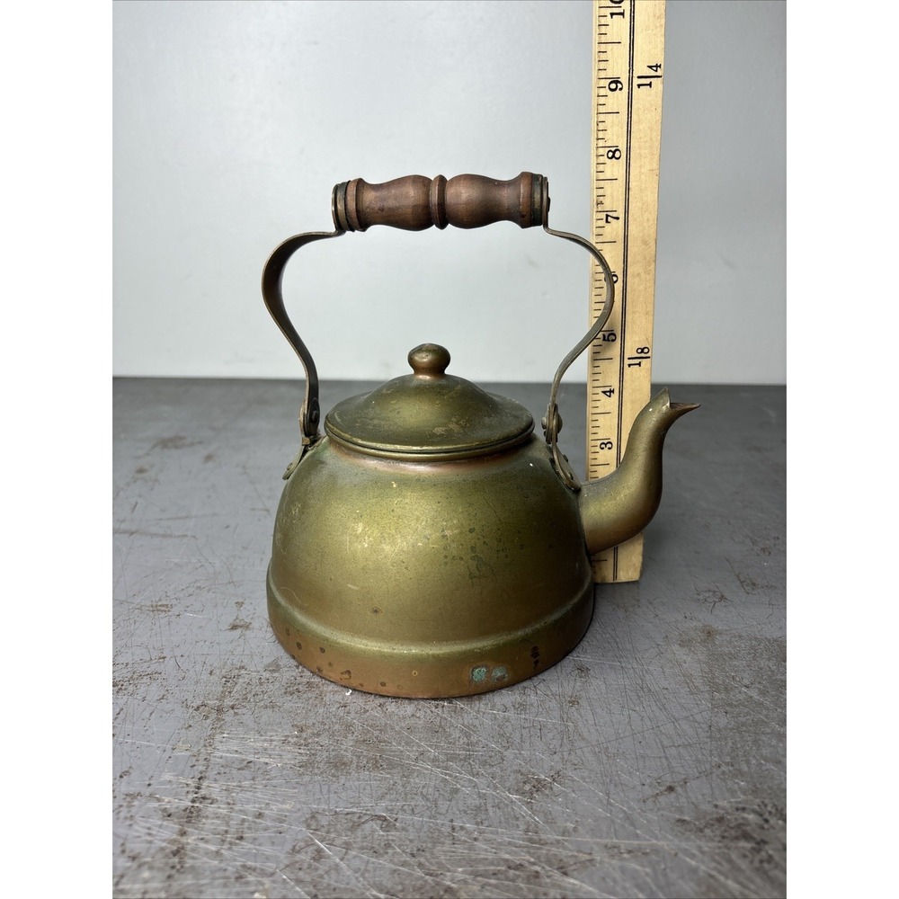 VTG Heritage Tagus Copper Brass Tea Pot Kettle R-51 Wood Handle Portugal Patina - Picture 12 of 12